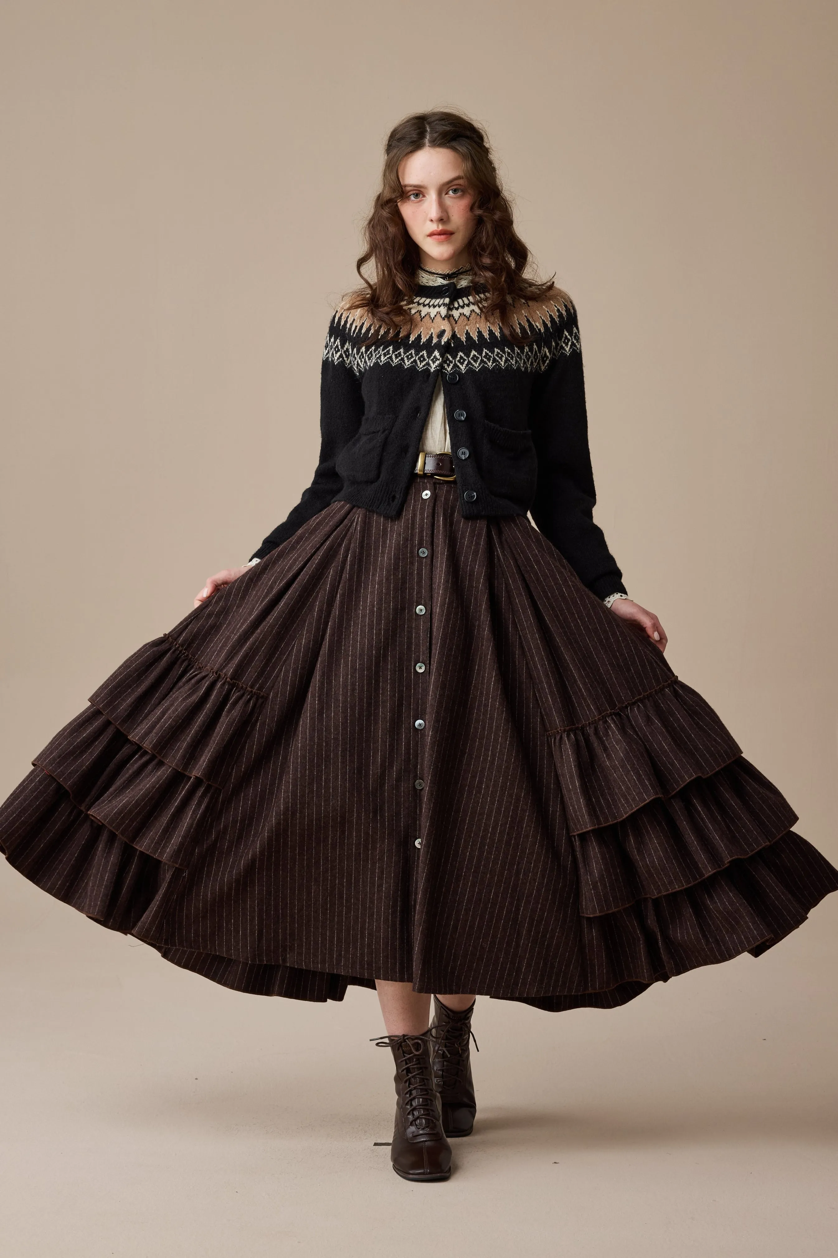 RecycledPolyesterBlend Kaite 18 |ruffled maxi wool skirt