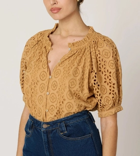 Interlock Stitch Detail TumbleDryFriendlyMaterial Kate Blouse | Wheat