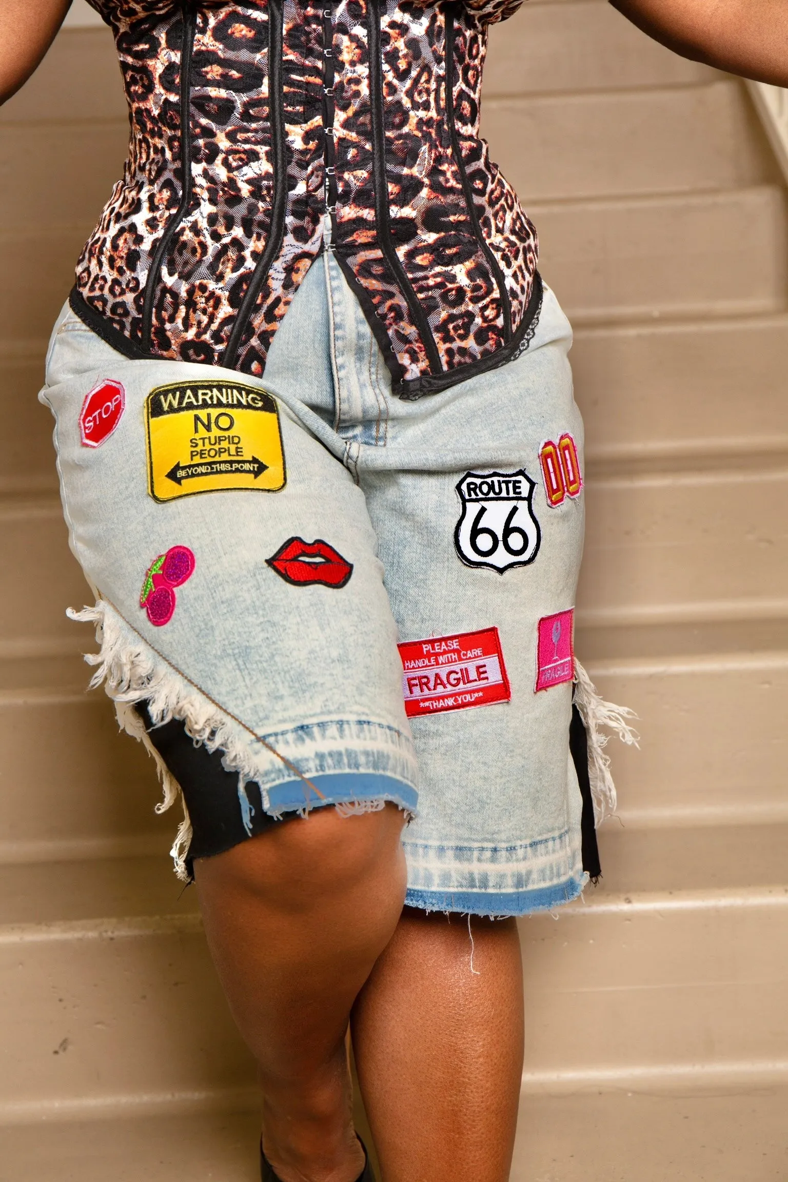 Flexible Layer Fit Katrina Road Trip Ready Patchwork Denim Shorts