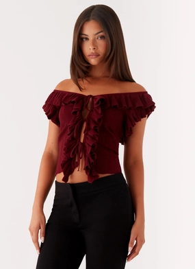 Cozy Layer Flexible Cuffs Keeta Frill Top - Burgundy
