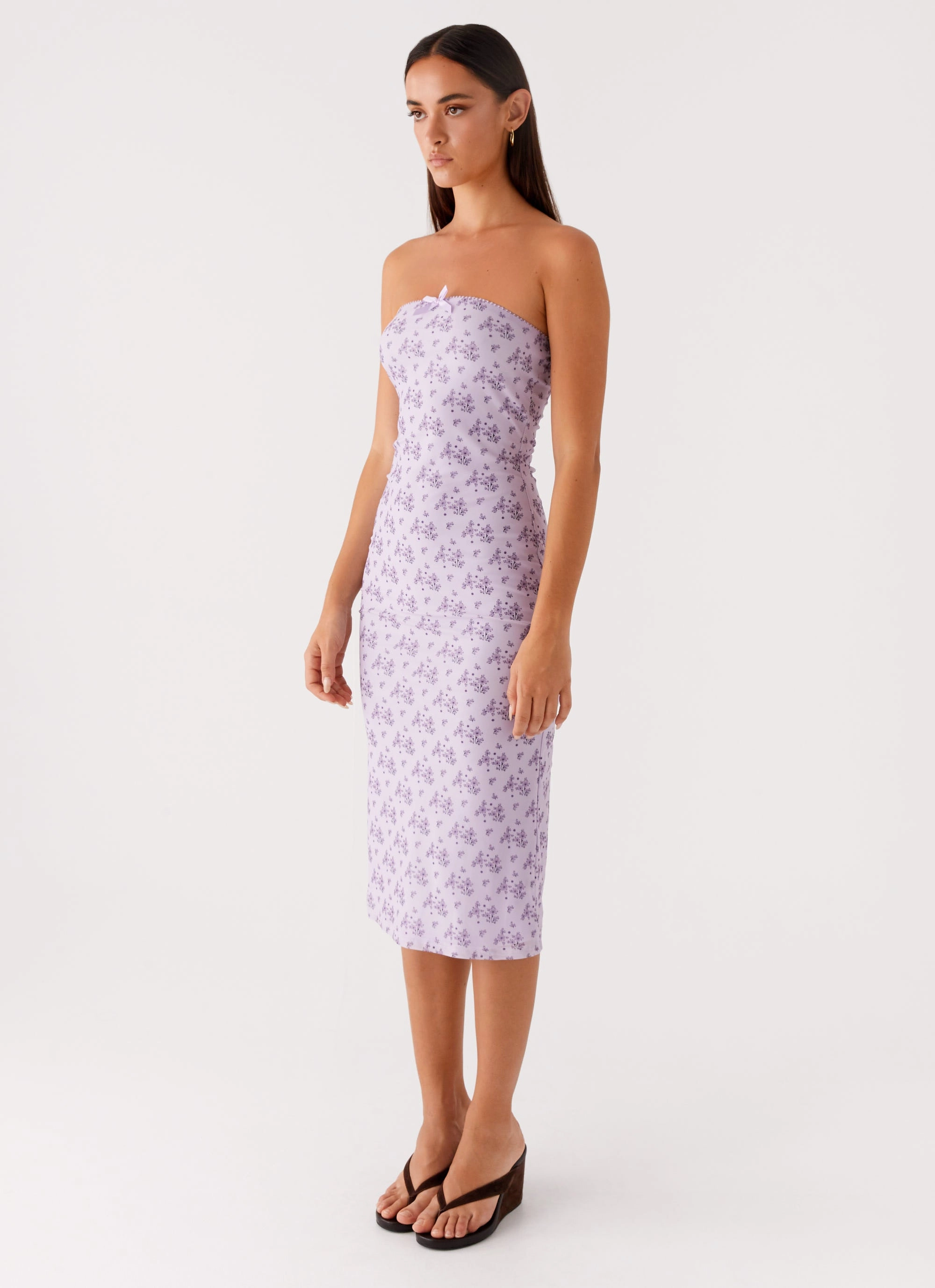 Keila Strapless Midi Dress - Lavender Meadow Neutral-Shade Fashionable Wear