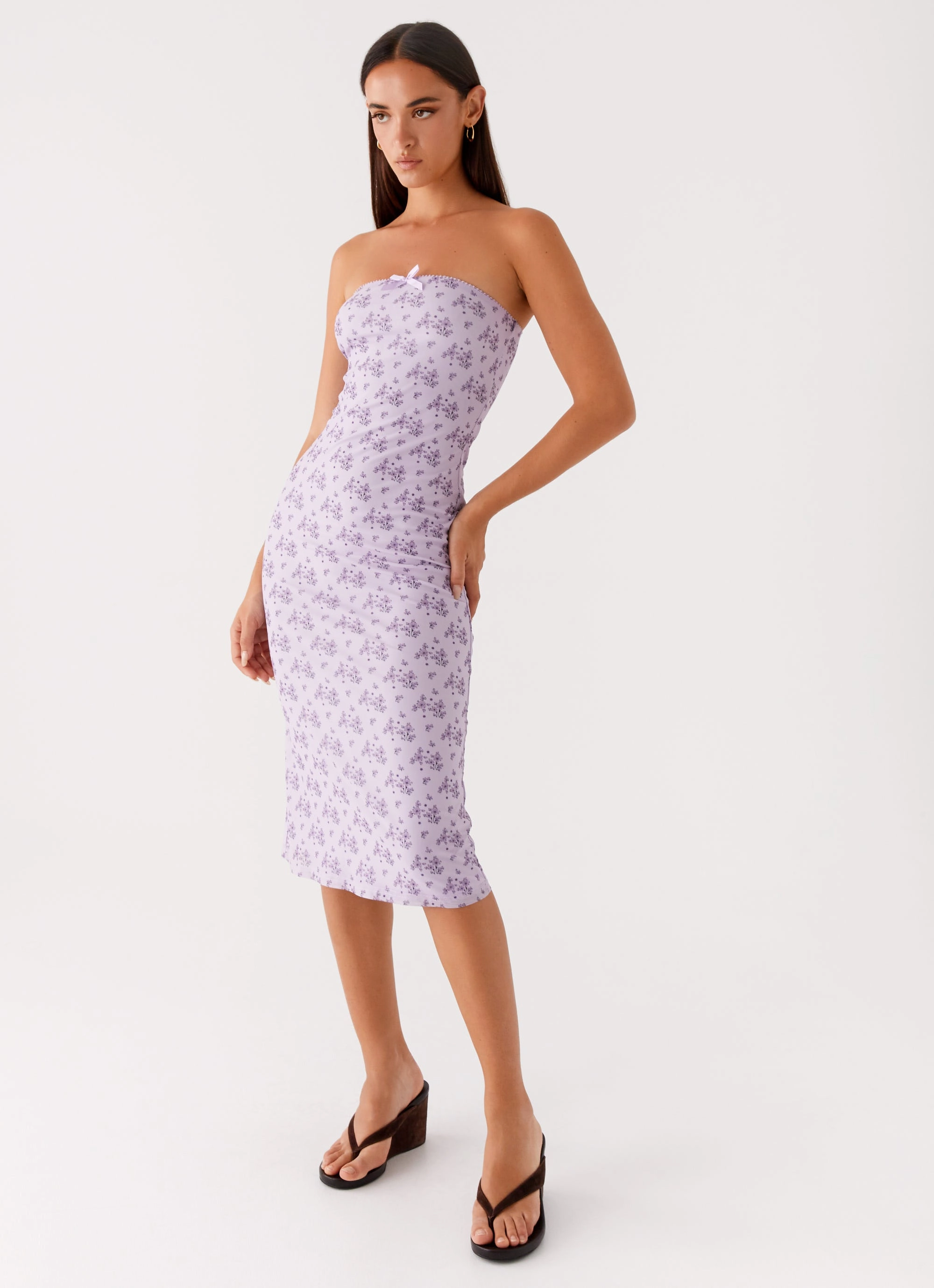 Body Fit Perfect for Travel Keila Strapless Midi Dress - Lavender Meadow