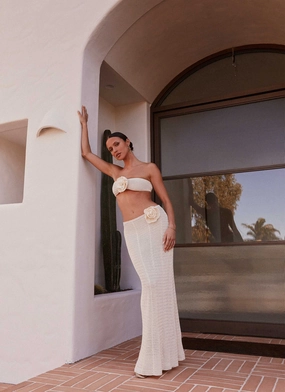 Kelcie Rose Crochet Maxi Skirt - Ivory Ocean View