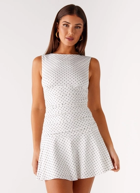 Kelda Mini Dress - White Polka Dot Sharp Touch Day Ready Tonal Look