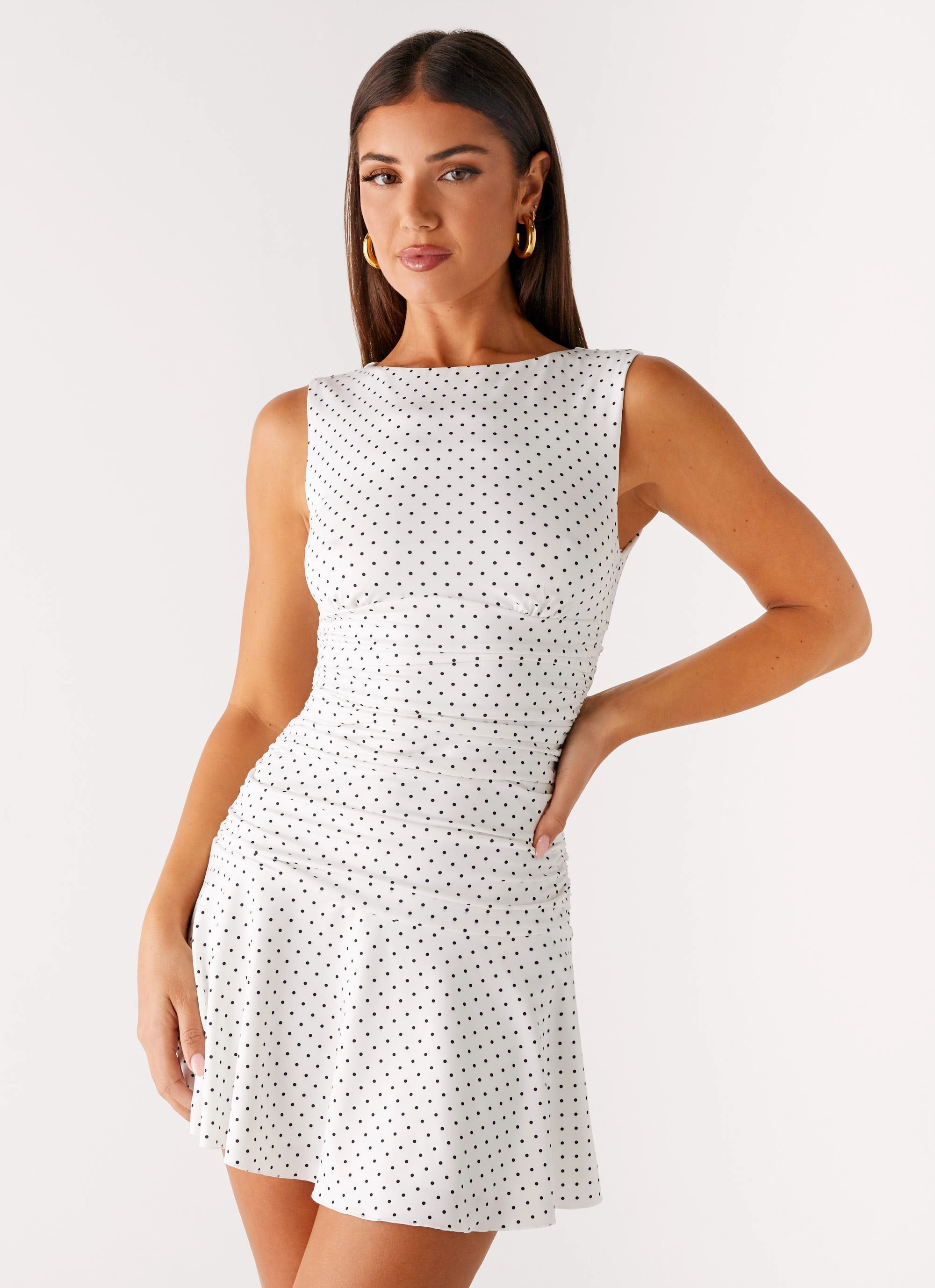 Kelda Mini Dress - White Polka Dot Sharp Touch Lightweight