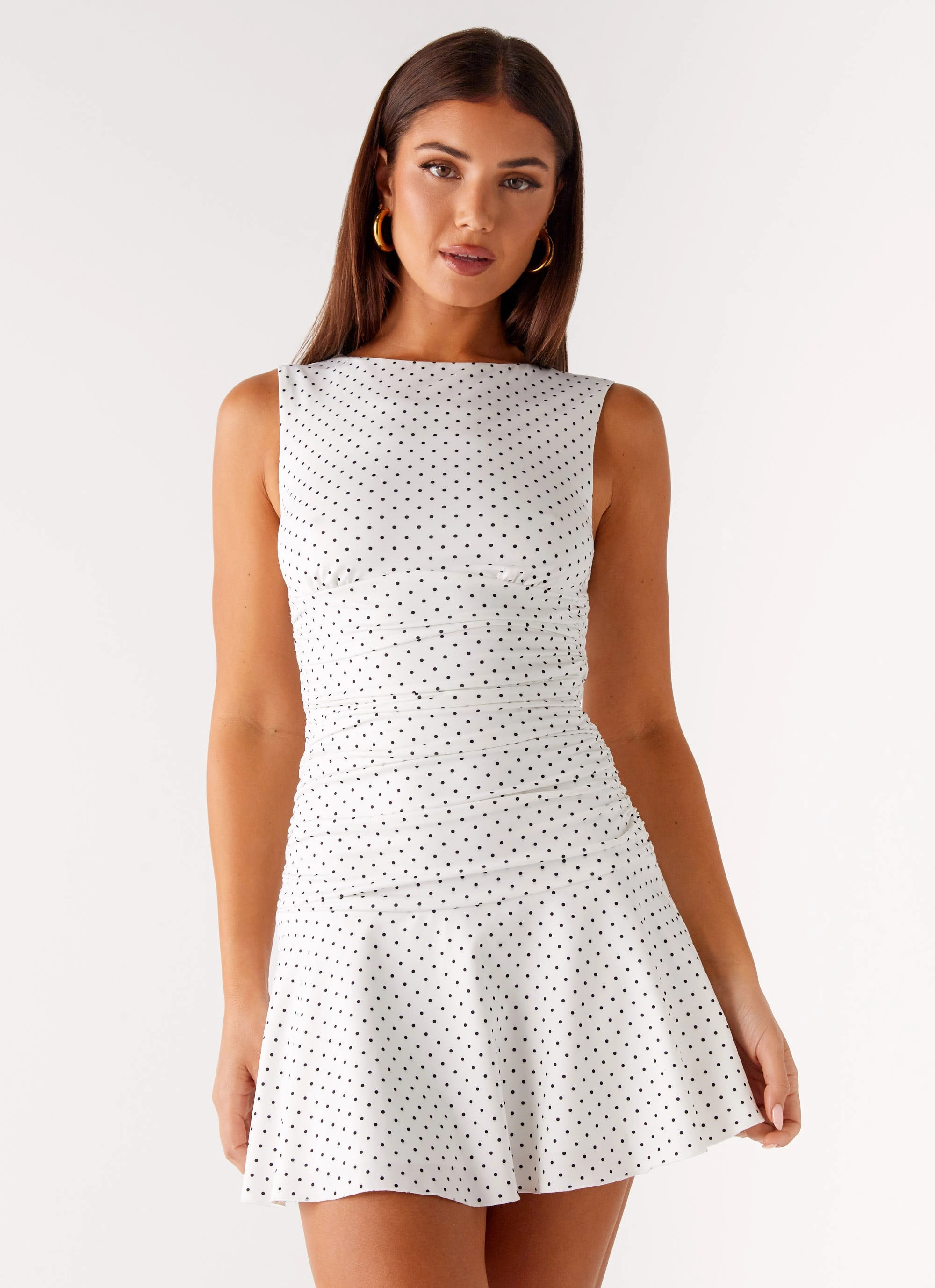 Kelda Mini Dress - White Polka Dot Sharp Touch Day Ready Tonal Look