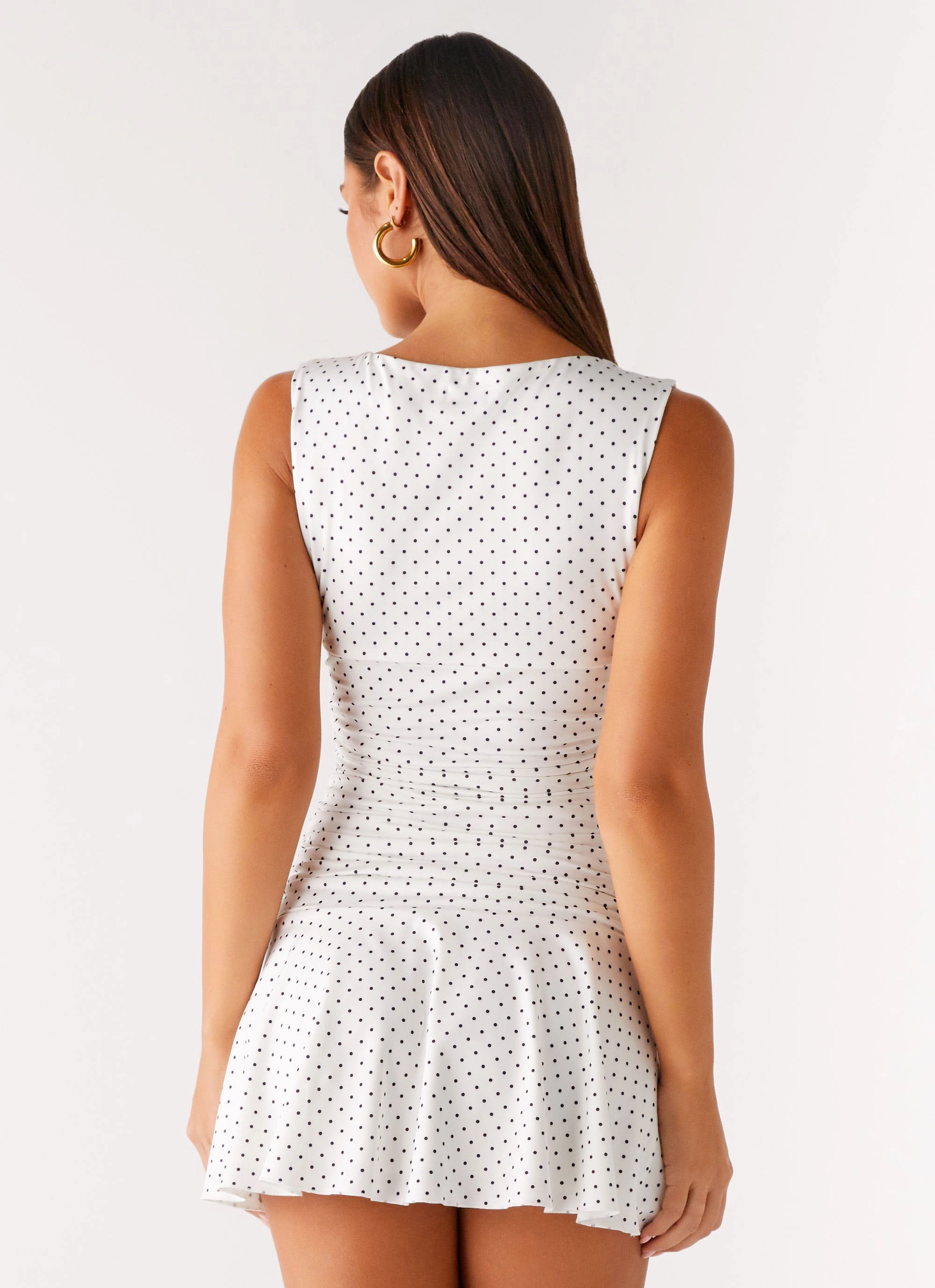 City Style Formal Event Kelda Mini Dress - White Polka Dot Sharp Touch