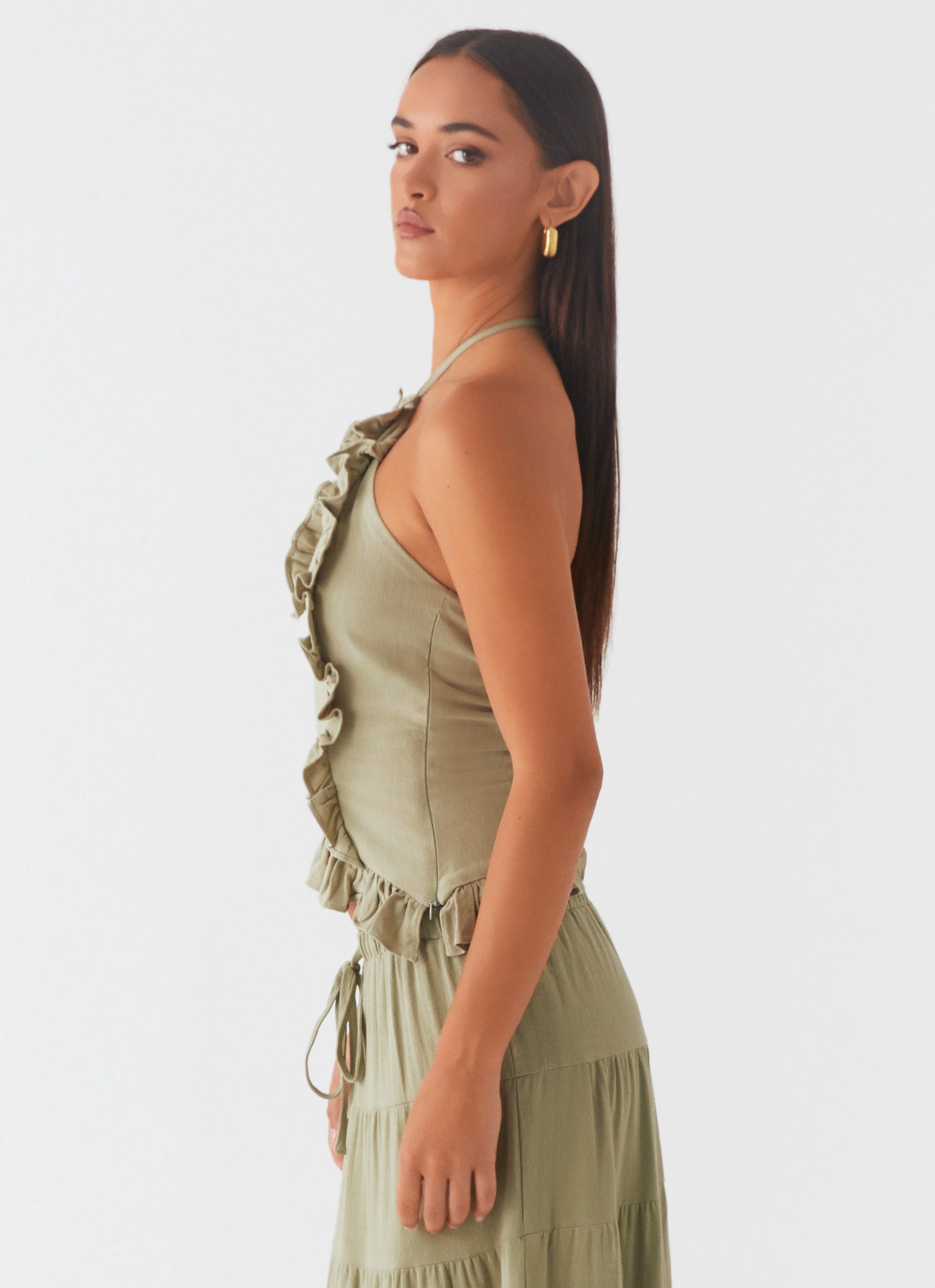 Boho-Chic Non Restrictive Leg Openings Mariella Linen Top - Sage