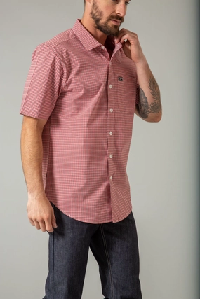 Camping Essential Lightweight Material Kimes Ranch Mens Chute Mini Check Red Cotton Blend S/S Shirt
