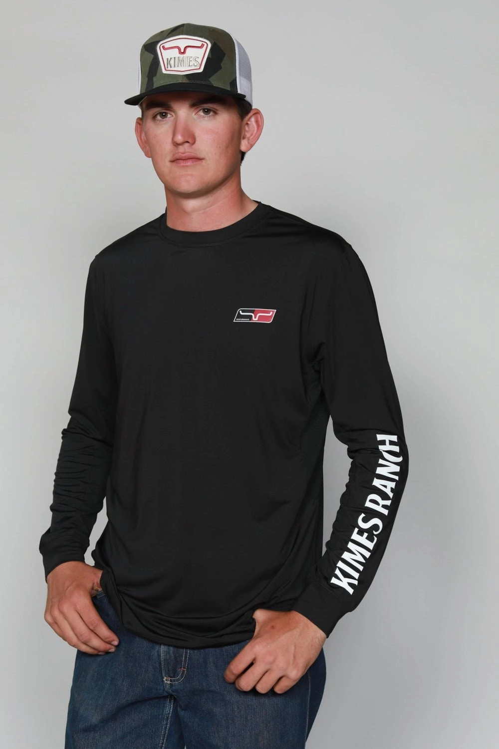 adult clothing Kimes Ranch Mens K1 Tech Tee Black Polyester Blend L/S T-Shirt