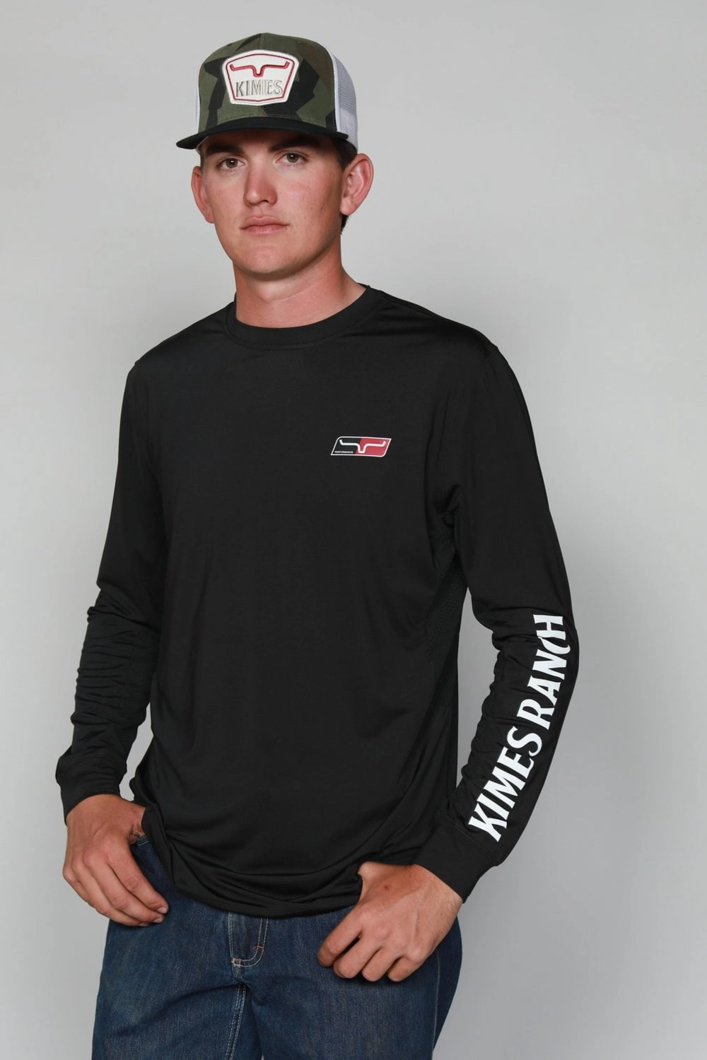 Kimes Ranch Mens K1 Tech Tee Black Polyester Blend L/S T-Shirt Breathable mesh natural fiber