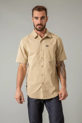 Stylish Design Polished Placket Kimes Ranch Mens Linville Solid Khaki Cotton Blend S/S Shirt