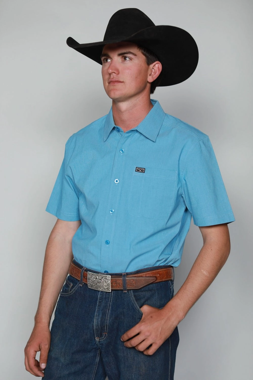 Fashion staples Quick Dry Construction Kimes Ranch Mens Linville Solid Shirt Mid Blue Cotton Blend S/S