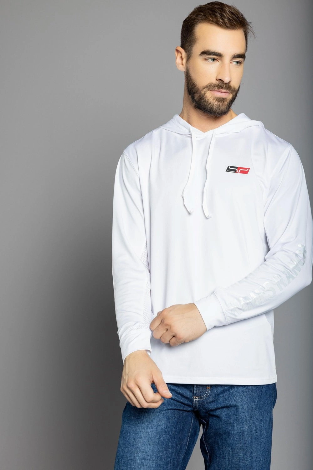 Weekend Style Trend Kimes Ranch Mens Ninja Hood Tech Tee White Poly/Spandex L/S T-Shirt