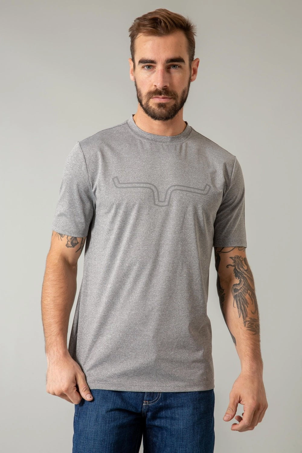 Kimes Ranch Mens Outlier Tech Heather Grey Cotton Blend S/S T-Shirt Classic Comfort Style
