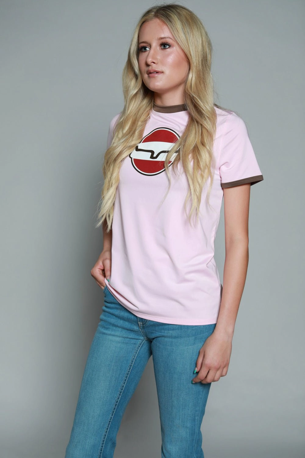 Kimes Ranch Womens Union Made Ringer Tee Blush Polyester S/S T-Shirt Day-To-Night Wear