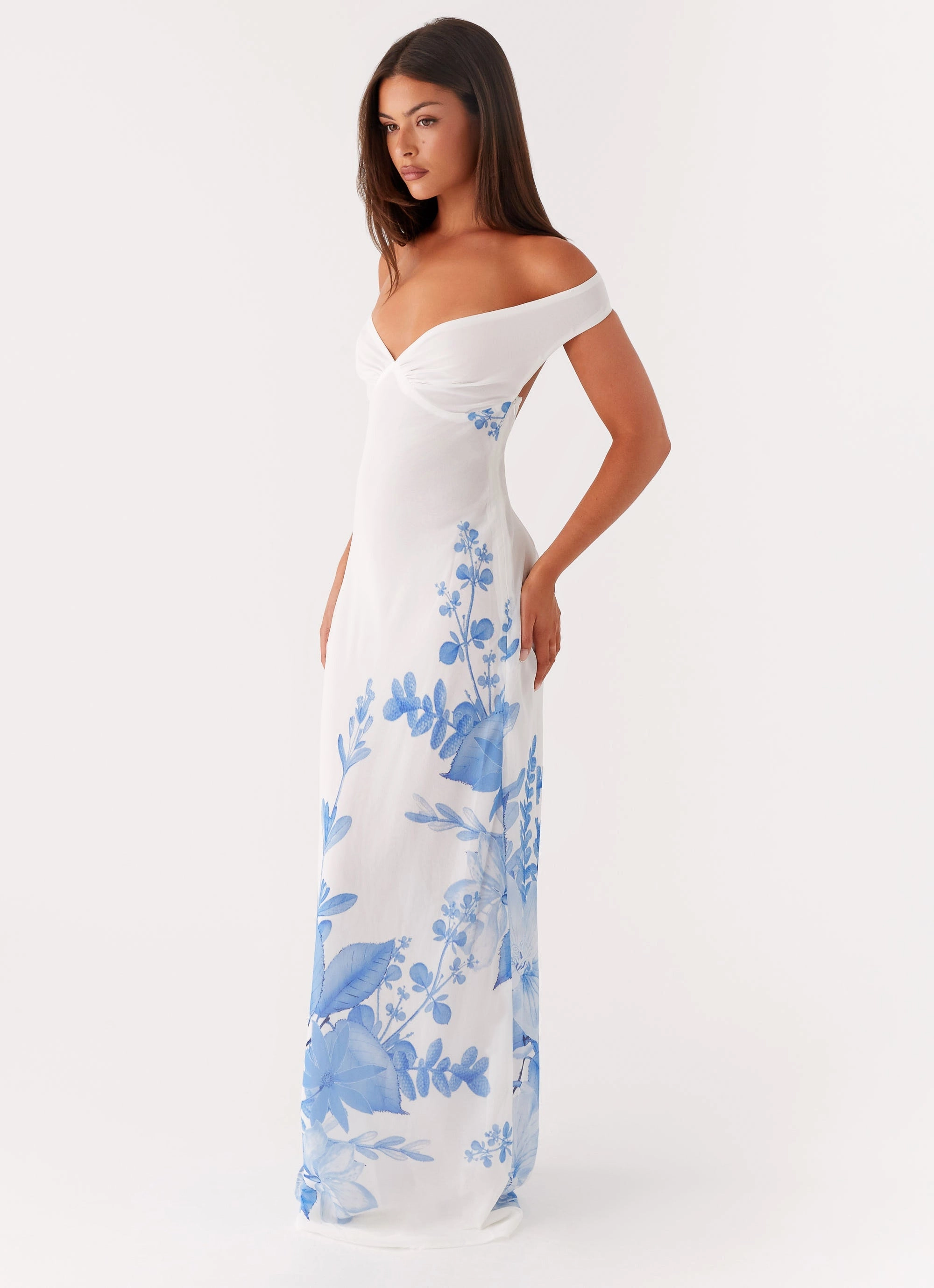 Krissa Maxi Dress - Blue Floral Cute Touch Pleated-Texture