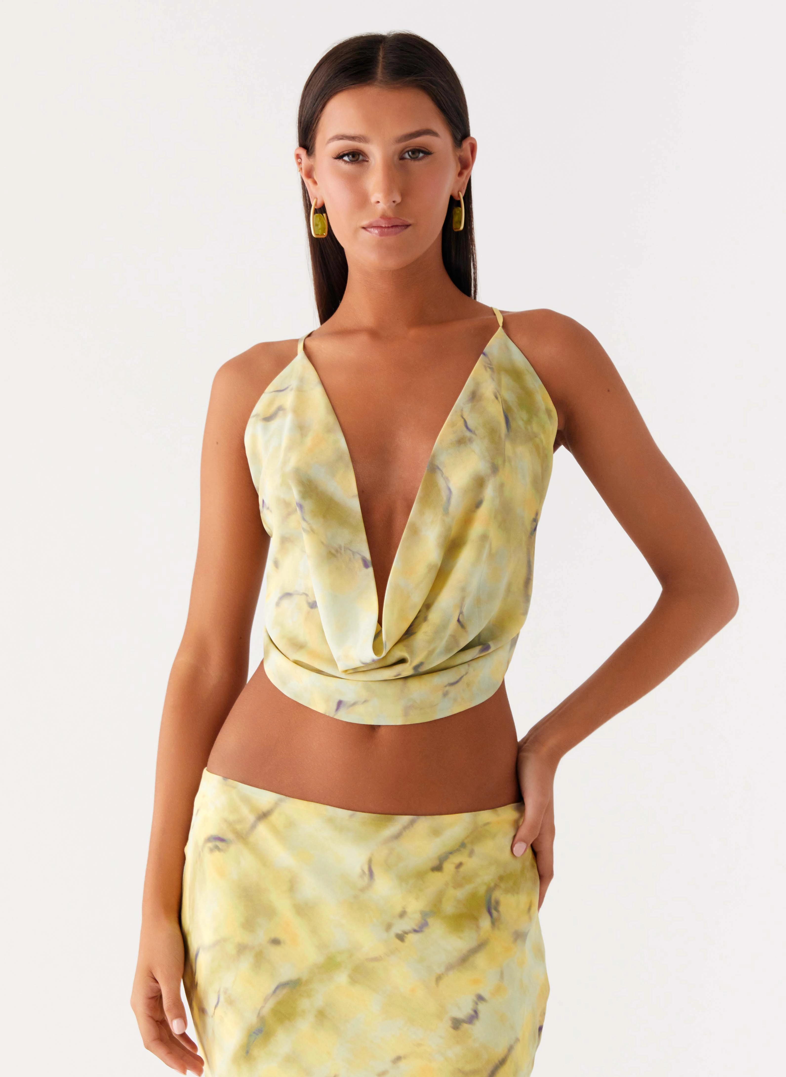 Ankle length Cozy Movement Kylo Cowl Top - Yellow Tie Dye