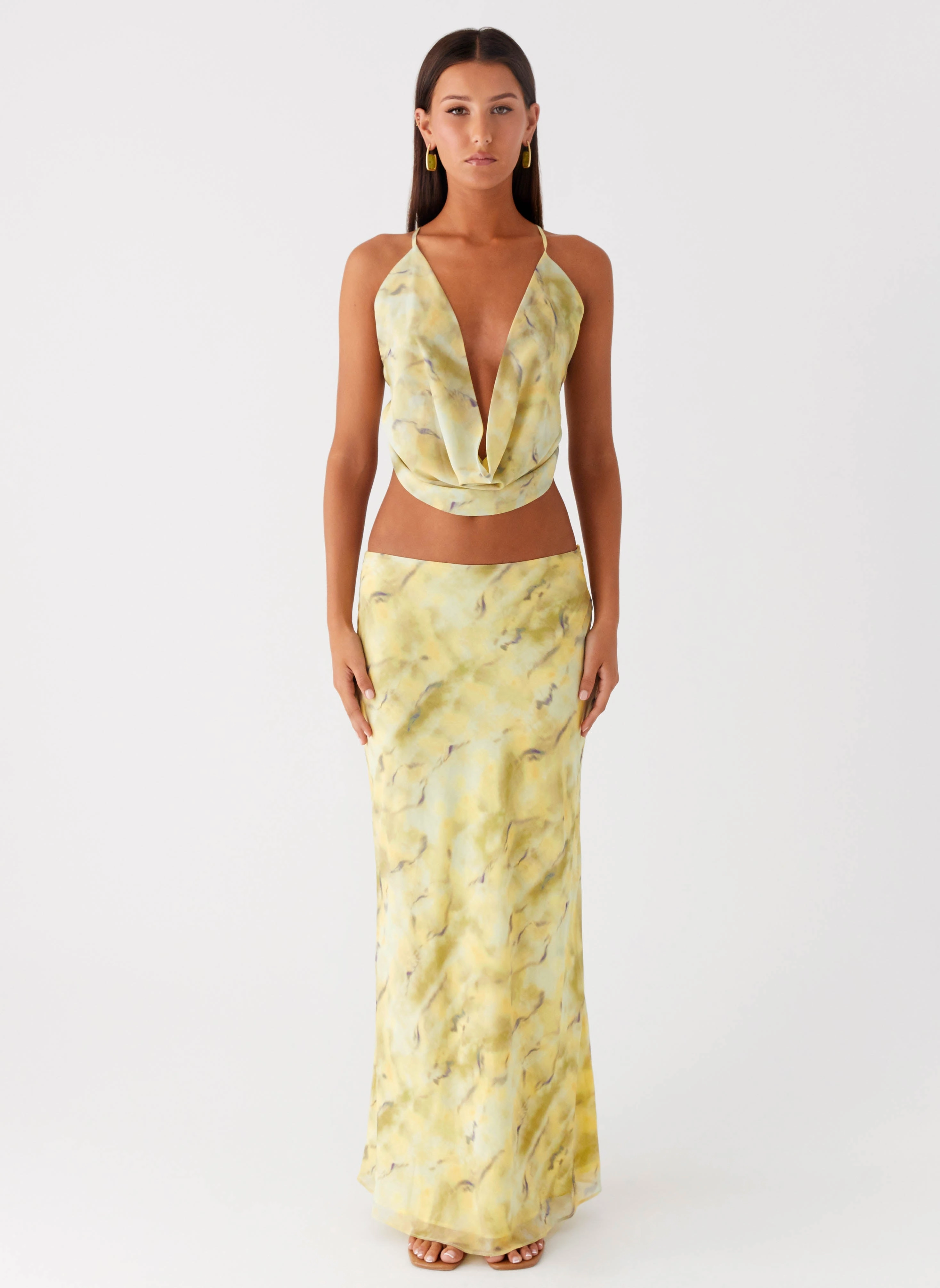 Flow Look Mood Outfitboard Kylo Low Rise Maxi Skirt - Yellow Tie Dye