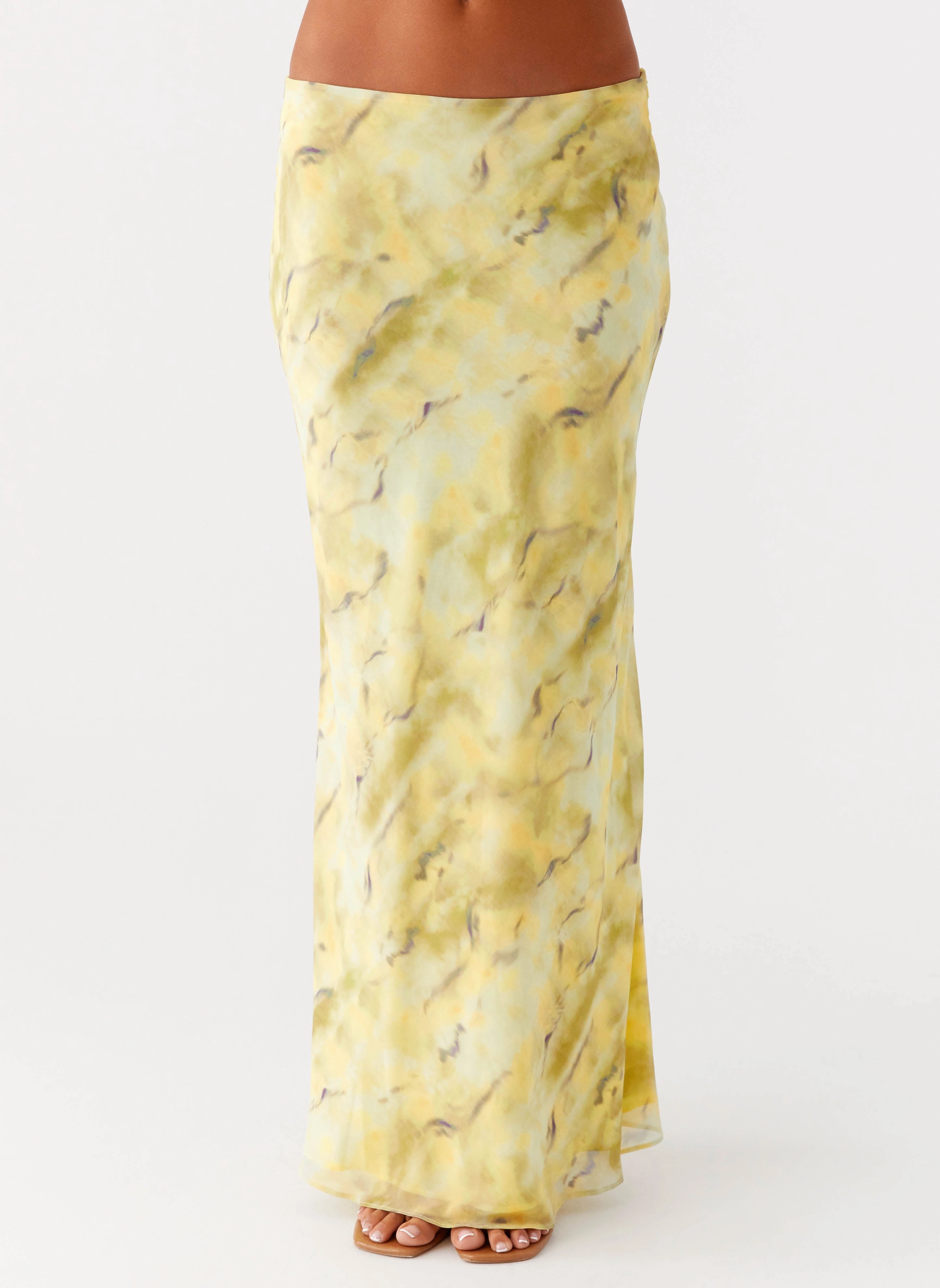 Mix Texture Kylo Low Rise Maxi Skirt - Yellow Tie Dye