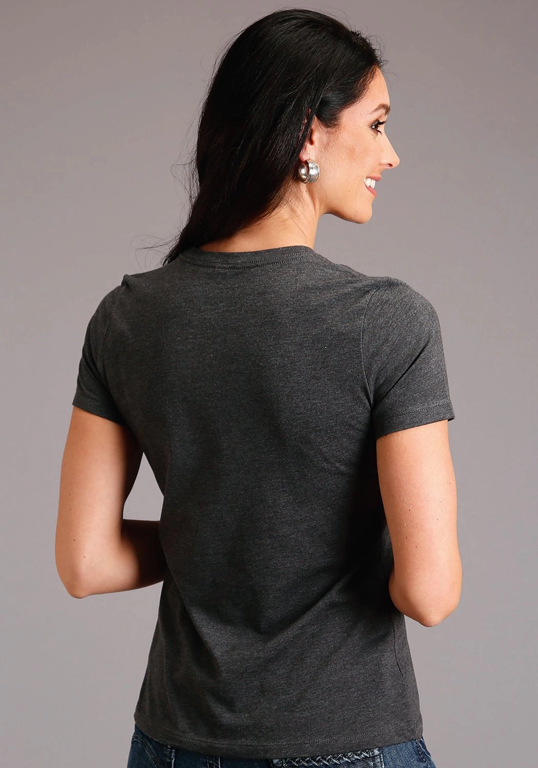 Stetson Womens Dark Grey Cotton Blend Dark Red Star S/S T-Shirt Smooth Texture