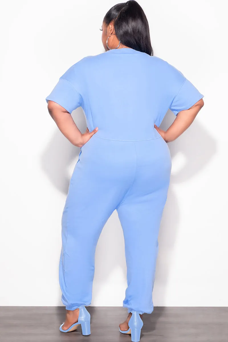 Comfort Control Final Sale Plus Size Harem Jumpsuit in Light Blue