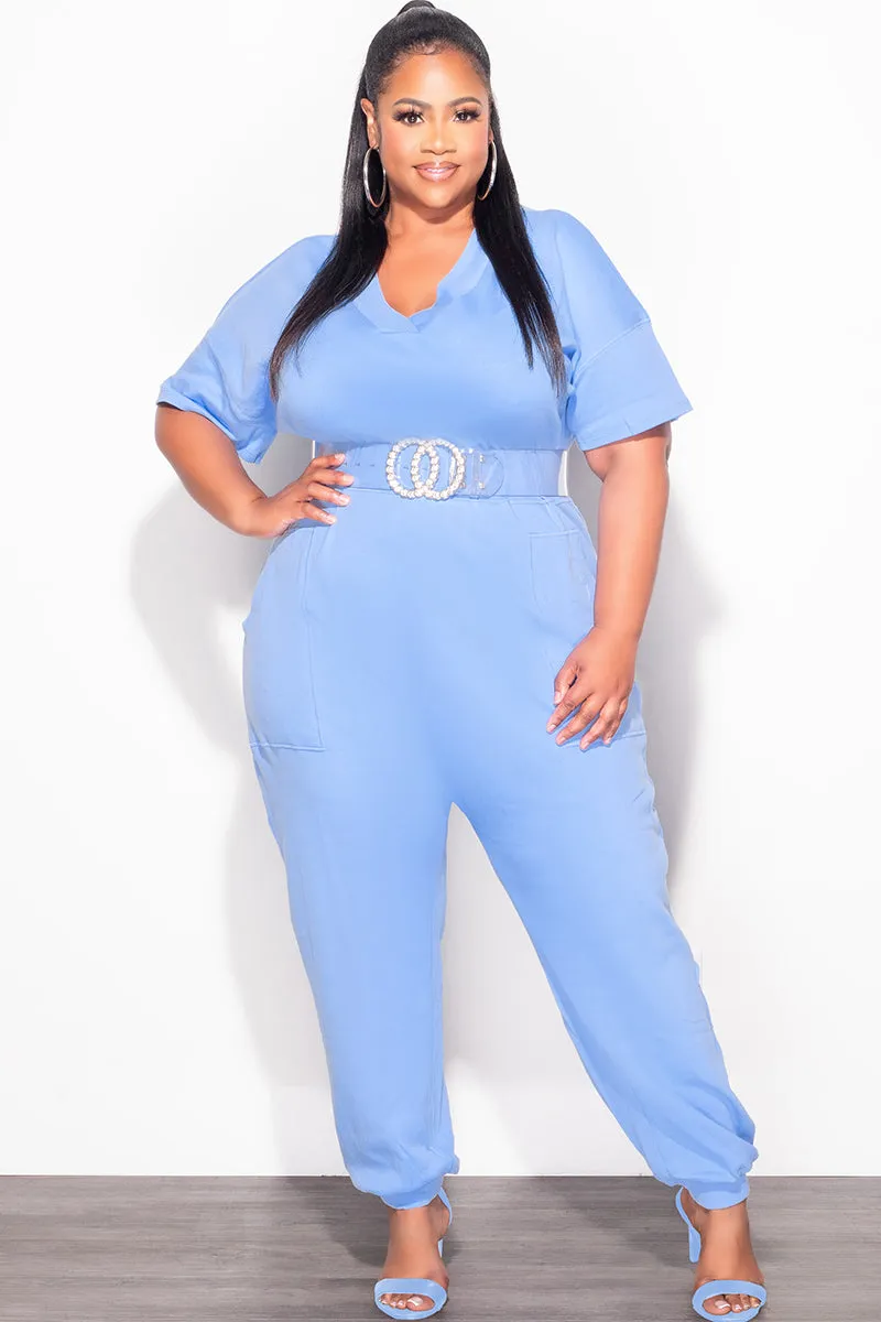 Quick Fit Final Sale Plus Size Harem Jumpsuit in Light Blue