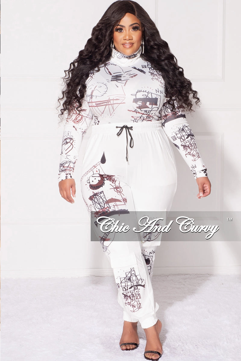 Final Sale Plus Size 2pc Set in White with Black Graphic Print Comfort for All