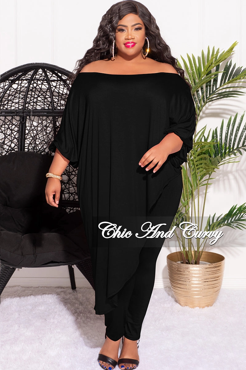 Laser Cut Edges Final Sale Plus Size 2pc Set Off The Shoulder Top & Leggings in Black