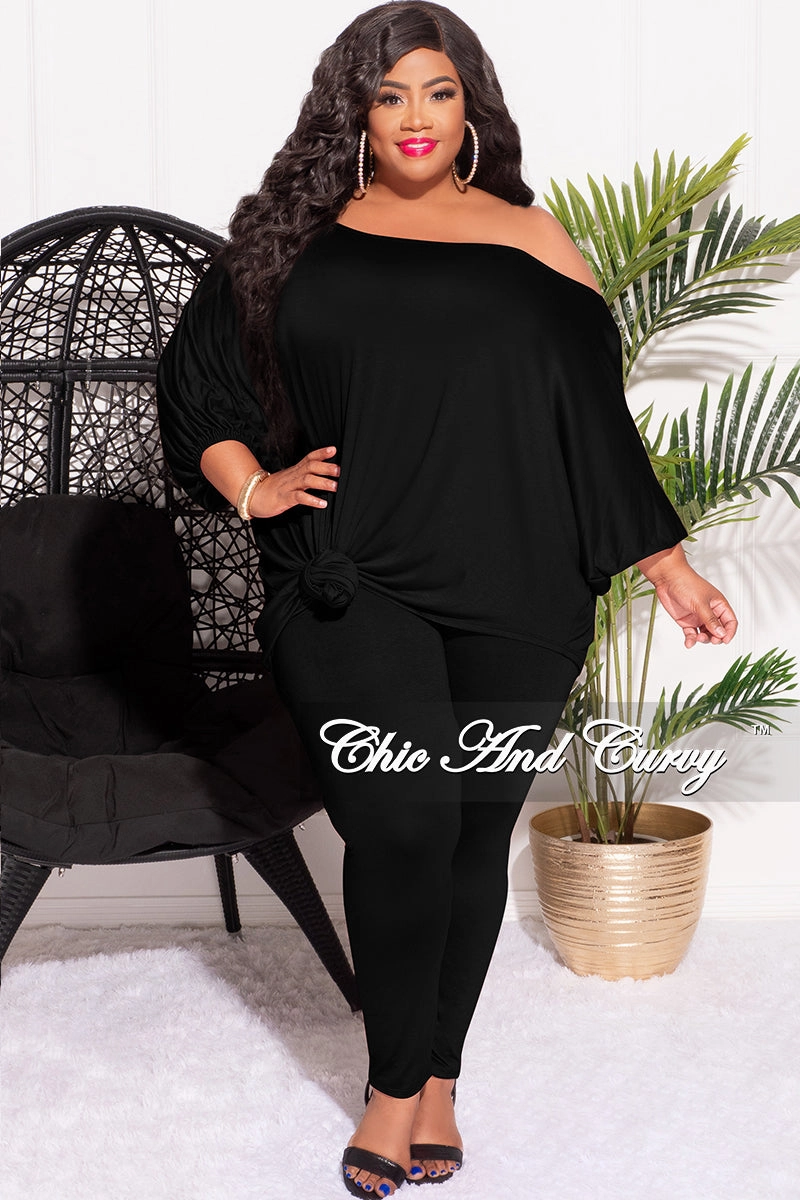 Casual Performance Fit Final Sale Plus Size 2pc Set Off The Shoulder Top & Leggings in Black