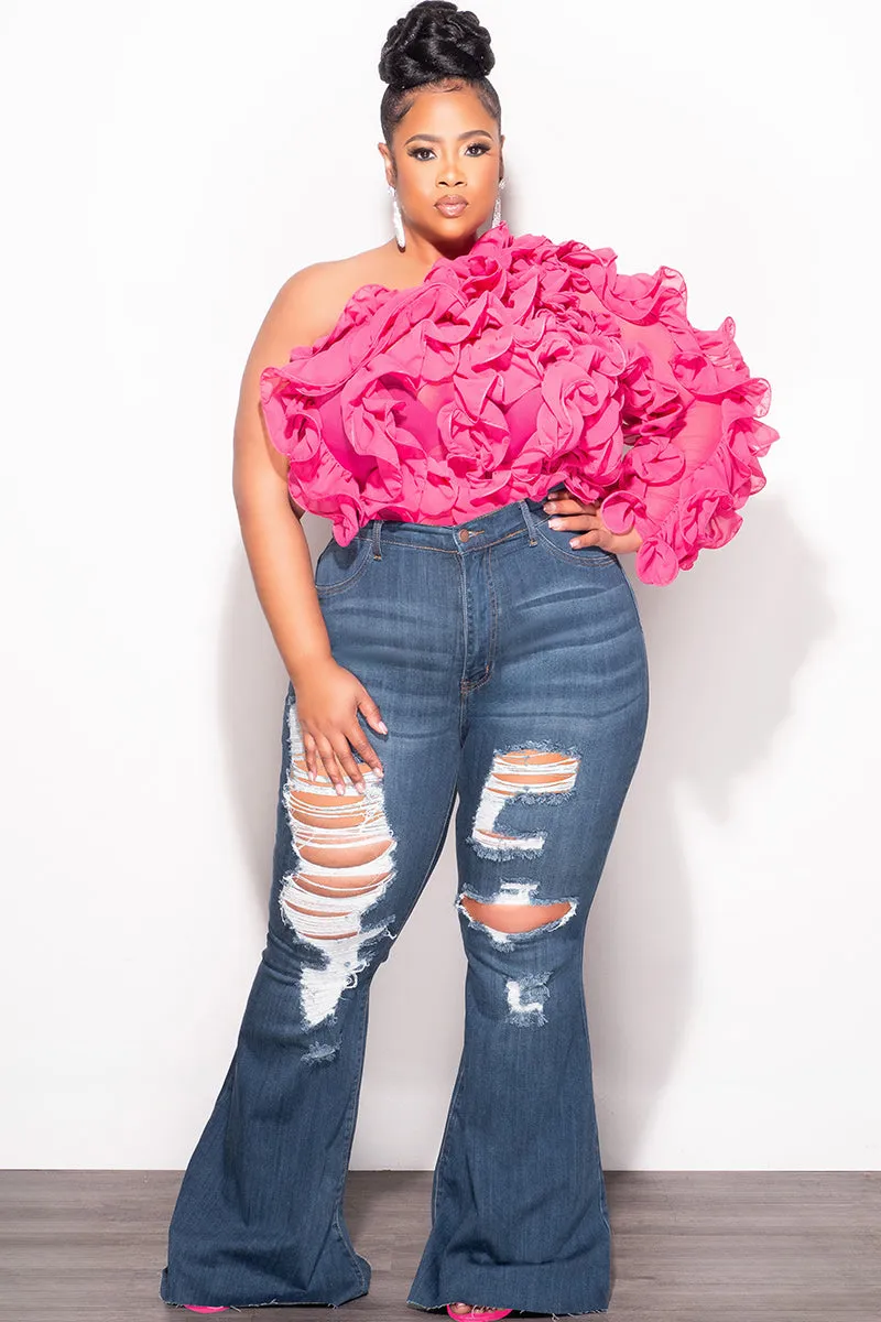 LightweightConstruction AbrasionResistantFabric Final Sale Plus Size Distressed Dark Denim Jeans