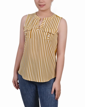 Moisture Management Fabric FourWayStretchFabric Petite Sleeveless Y Neck Combo Blouse