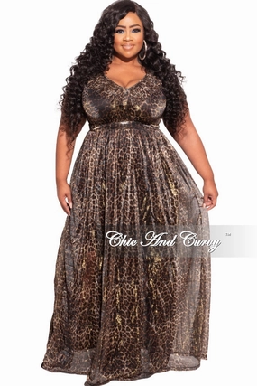 Final Sale Plus Size Ruffled V-neck Chiffon Gown in Cheetah Print Summer Sweater