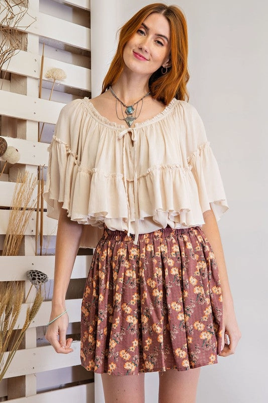 IVY PRINTED COTTON GAUZE MINI SKIRT Non Restrictive Opaque finish