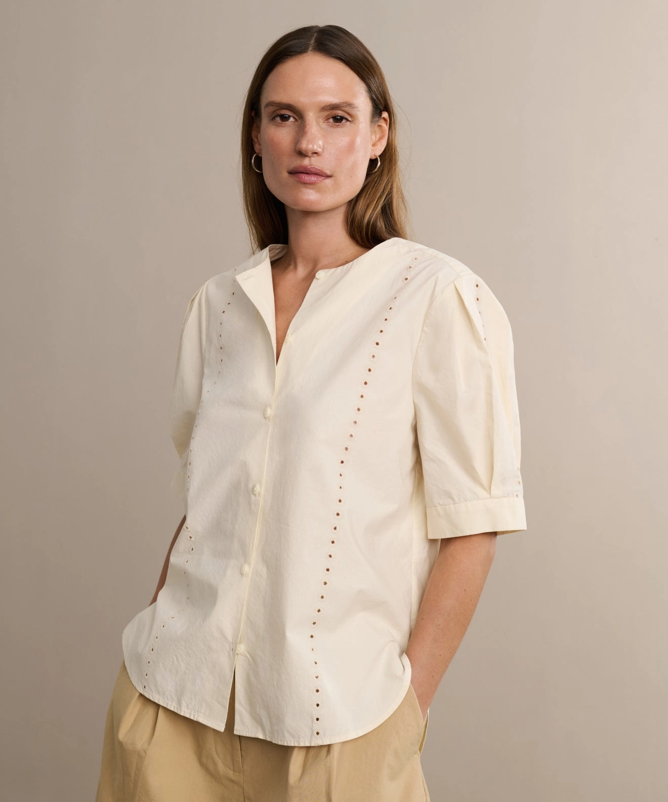 Harper Blouse Ribbed Trim Details