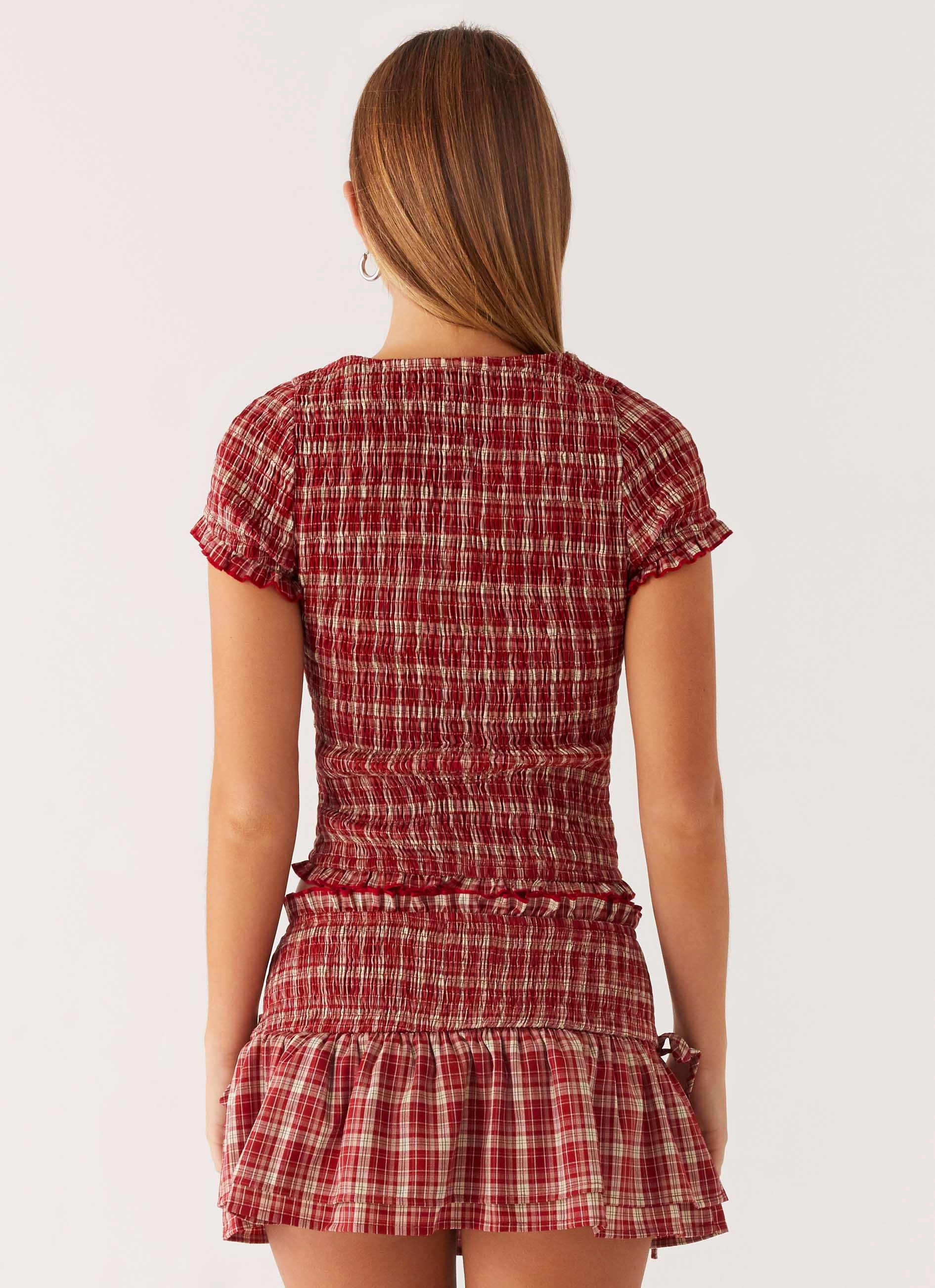 OdorResistant Coating Lenore Button Top - Ruby Check