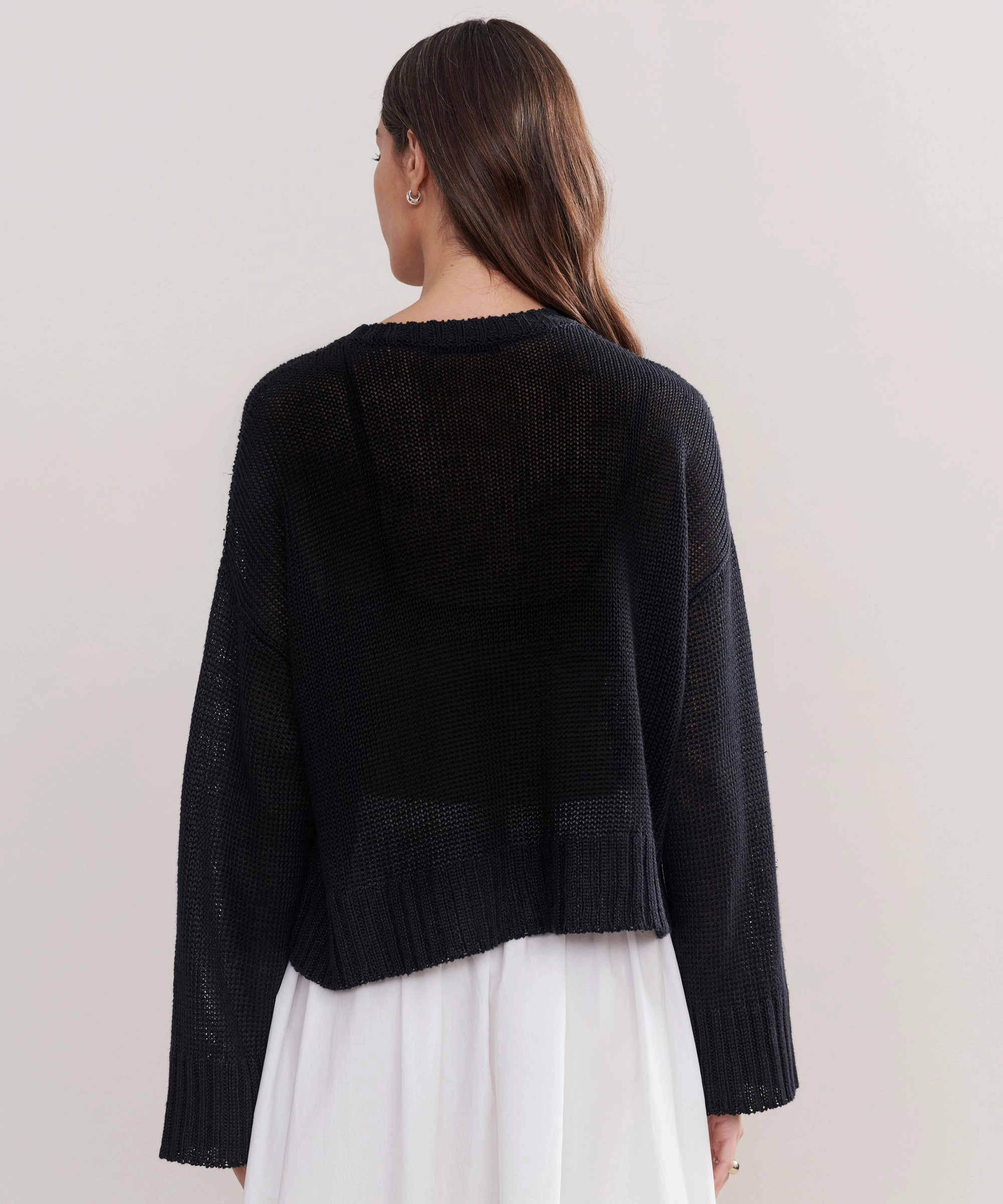 Temperature Regulating Knit Outdoor Casual Look Cropped Linen Crewneck