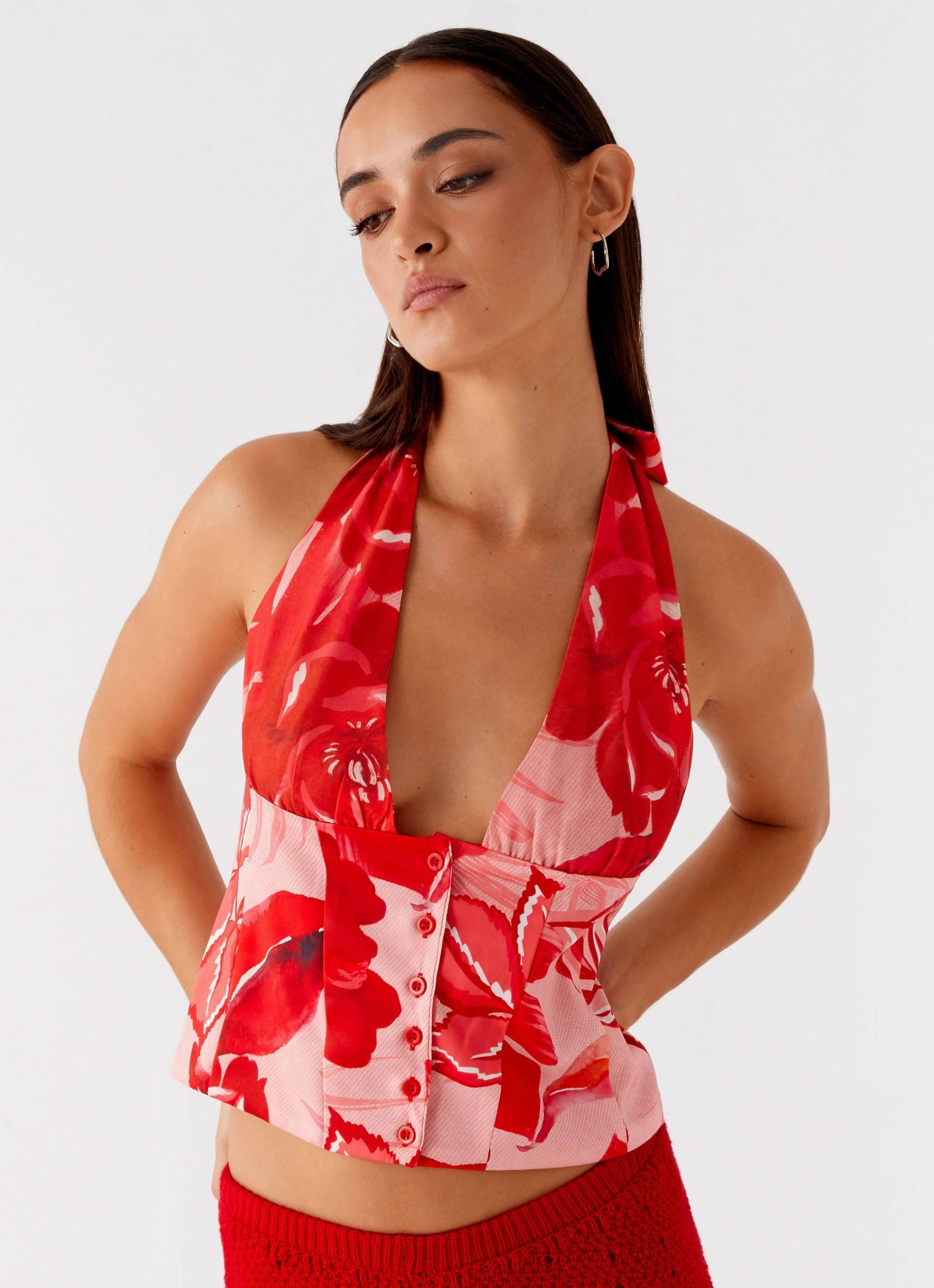 OrganicCotton High Durability Material Lets Pretend Halterneck Top - Sicily Sunsets Print