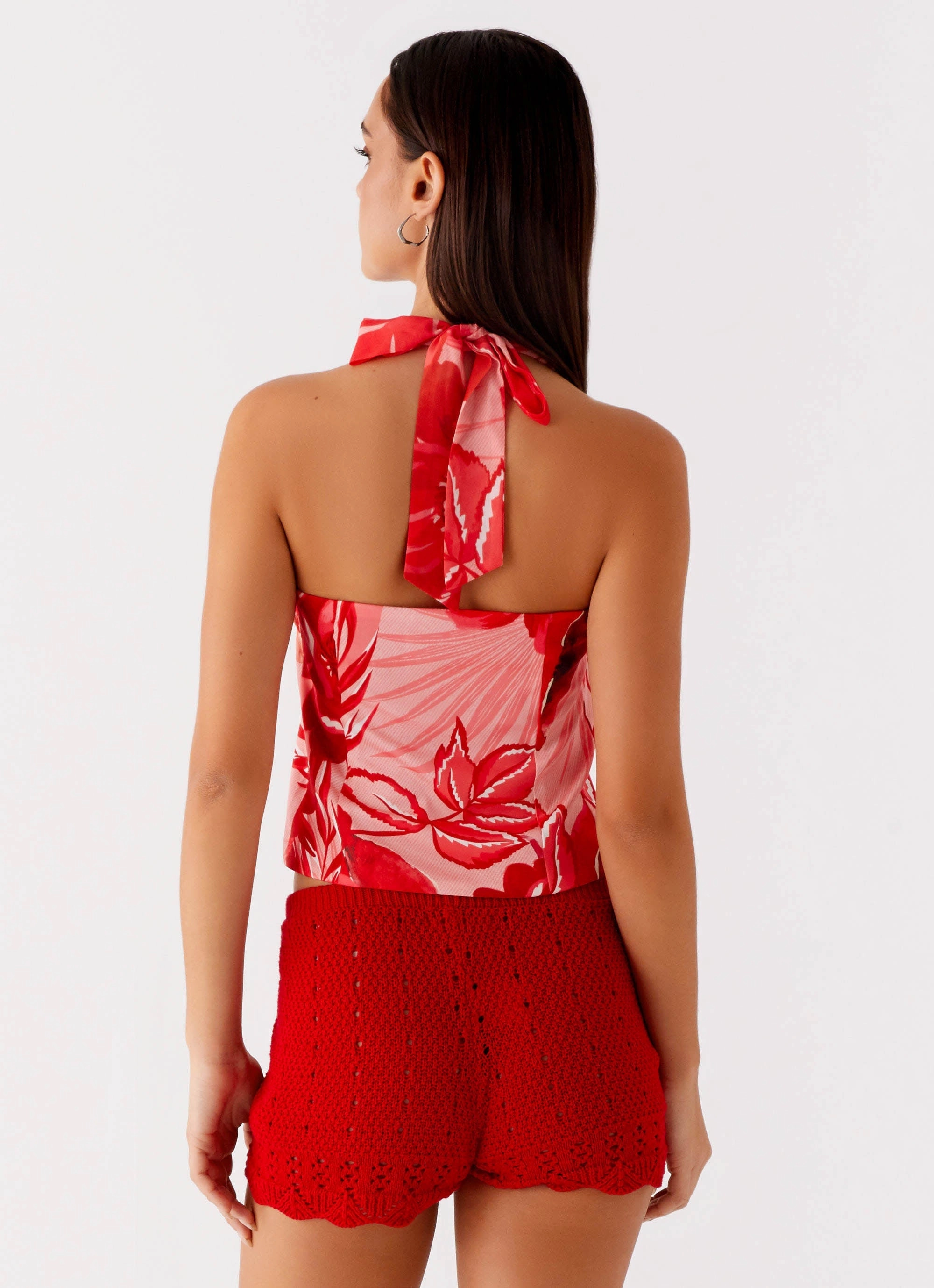 MultiPocket Lets Pretend Halterneck Top - Sicily Sunsets Print