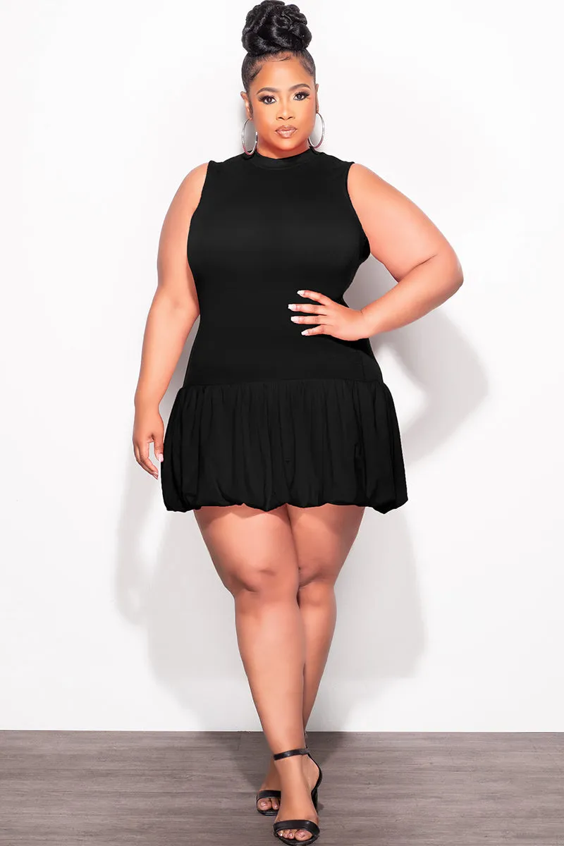 Core Support Daily Style Final Sale Plus Size Cotton Sleeveless Bubble Mini Dress in Black
