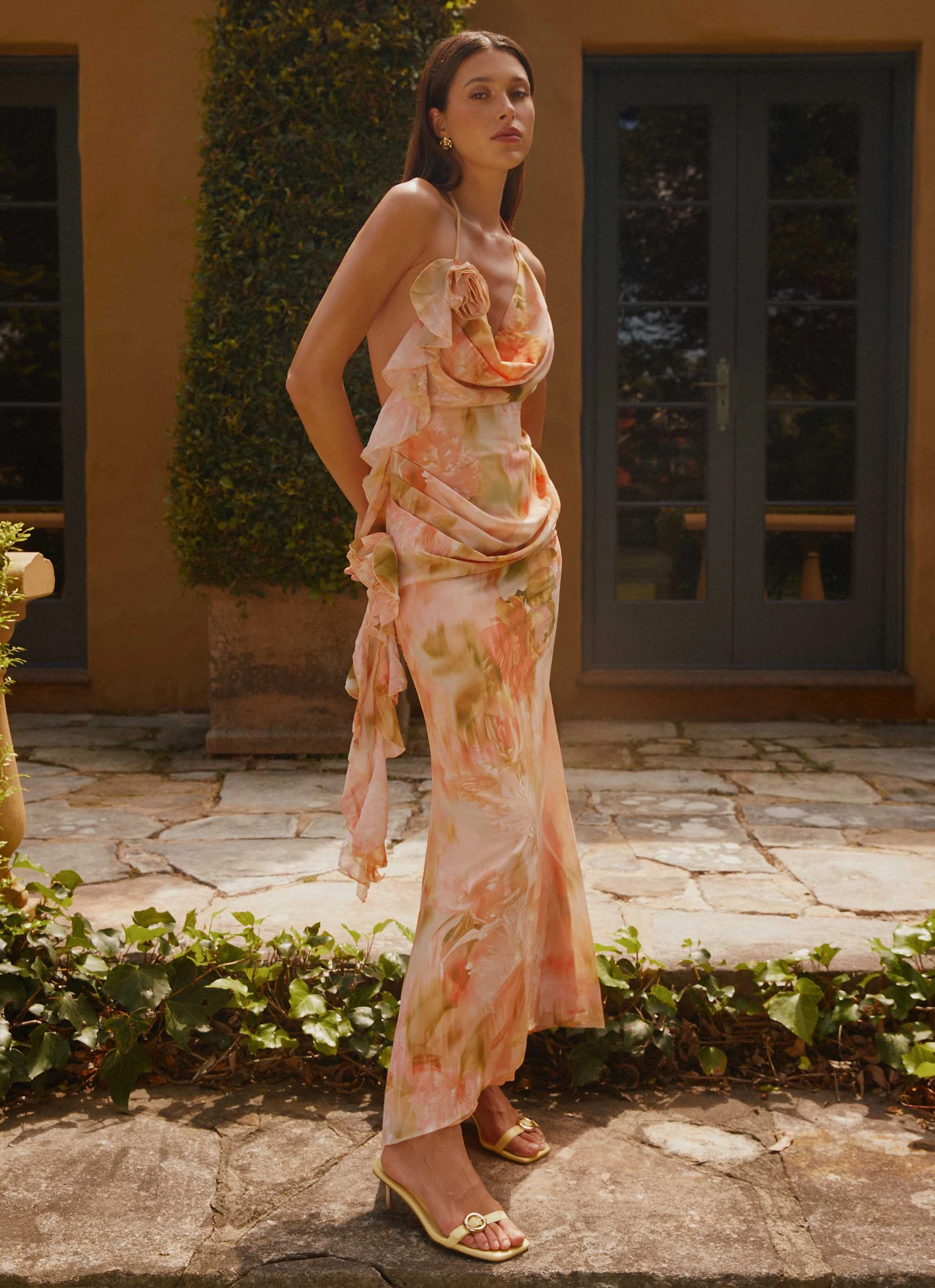 Airy Layer Diedre Rose Strappy Maxi Dress - Sunset Floral