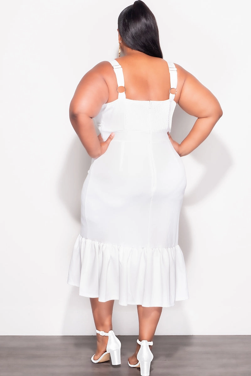 Final Sale Plus Size Sleeveless Dress with Bottom Ruffle in Ivory Moisture Lock Technology Stylish Wear