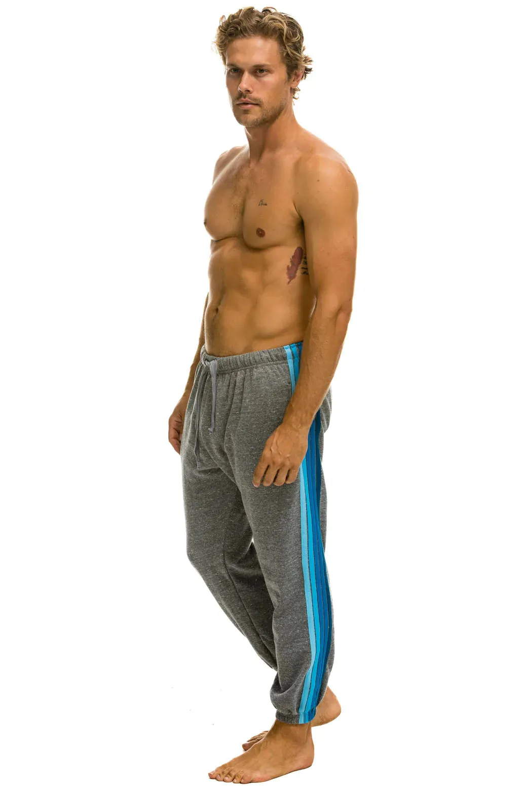 Comfort Layer Flexible Wear Aviator Nation Men's 5 Stripes Sweatpants -Grey/ Blue