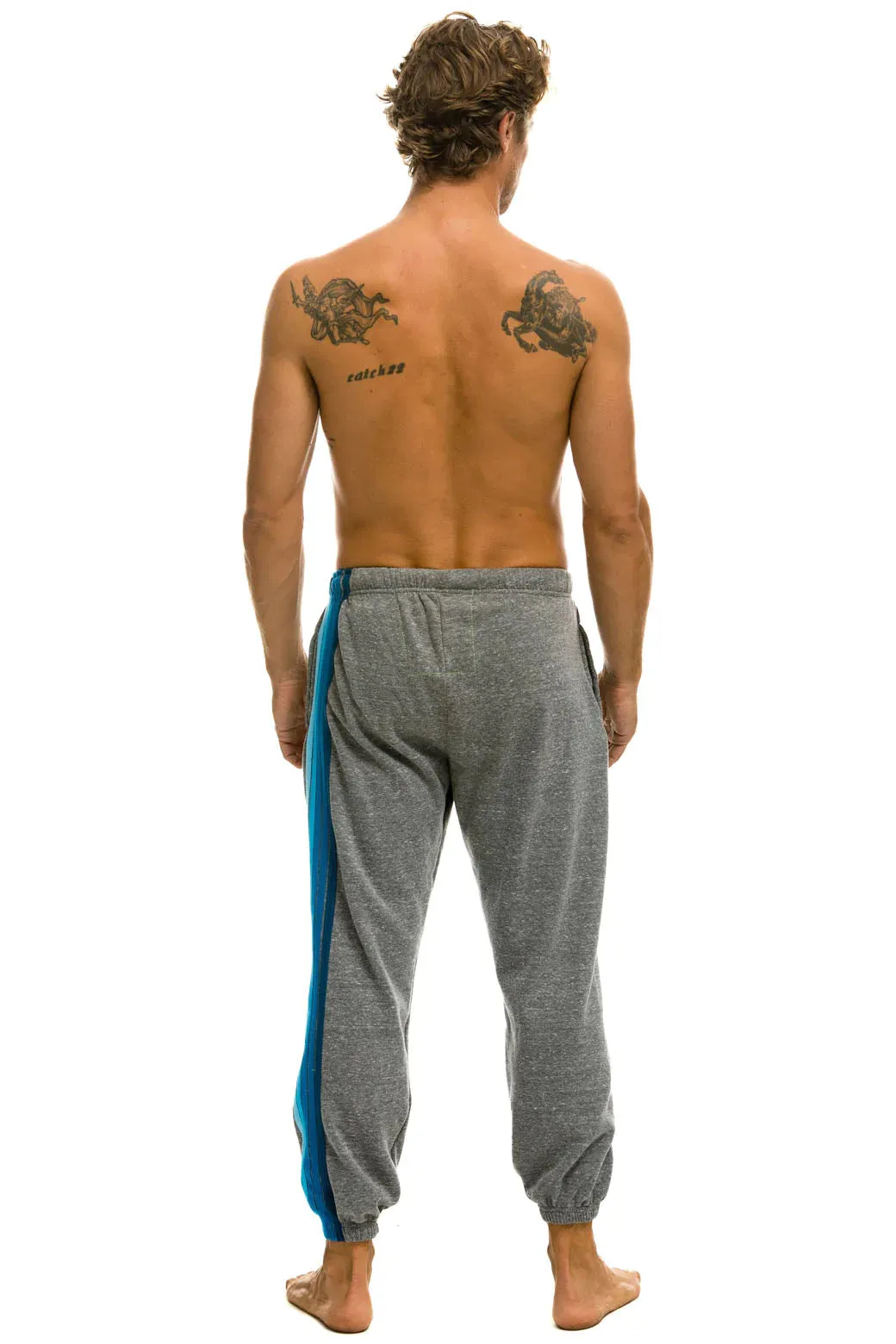 Sporty Comfort Fit Aviator Nation Men's 5 Stripes Sweatpants -Grey/ Blue
