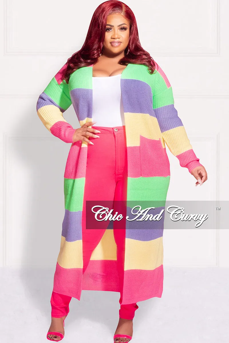 Final Sale Plus Size Knit Sweater Duster Pink, Yellow , Lime Green, Lavender elastic waistband AntiSlipWaistband