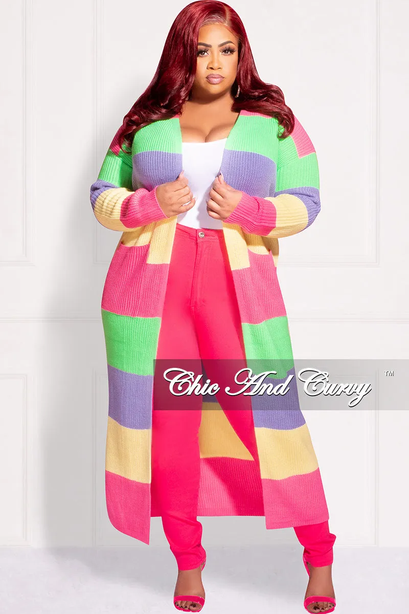 Hidden Pocket System Final Sale Plus Size Knit Sweater Duster Pink, Yellow , Lime Green, Lavender