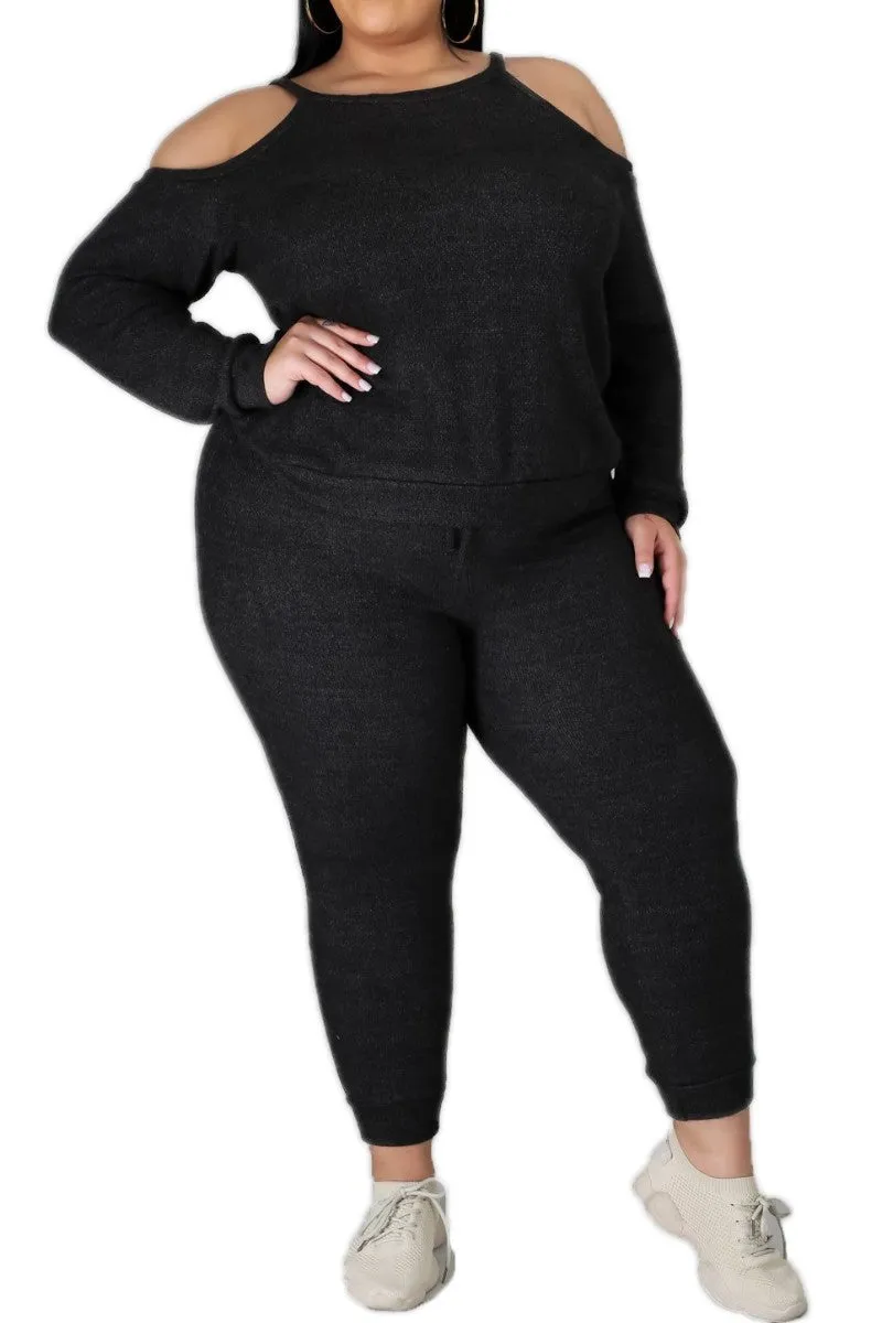 No Pinch Breathable Layer Final Sale Plus Size 2pc (Top & Jogger) Set In Charcoal