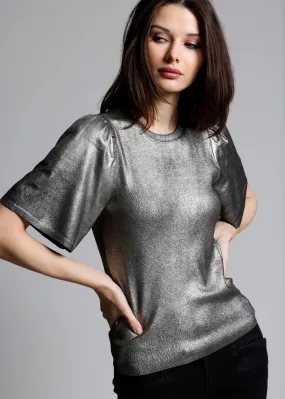 Minnie Rose Viscose Metallic Flared Sleeve Top MinimalistAesthetic