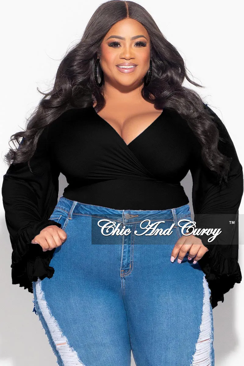 Final Sale Plus Size Crop Tie Top with Bell Sleeves in Black Relaxed Wearable