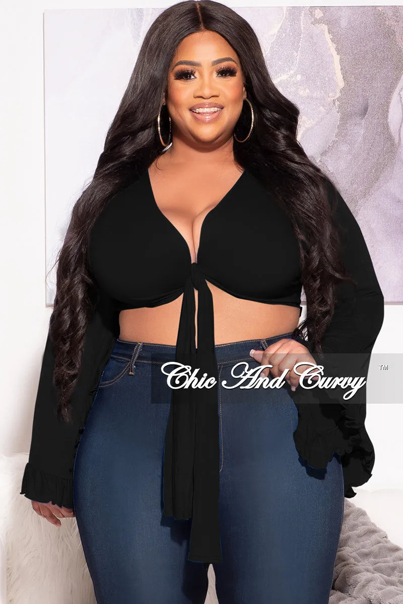 Final Sale Plus Size Crop Tie Top with Bell Sleeves in Black Active Performance Urban Flex